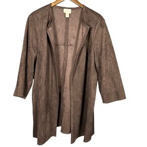 Chico's Zip Detail Faux Suede Open Front Jacket Dark Brown XL Classic Western